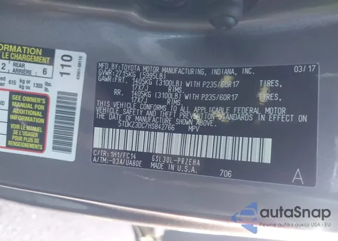 2017 Toyota Sienna Le 8 Passenger из США, поврежденный, VIN 5TDKZ3DC7HS842766